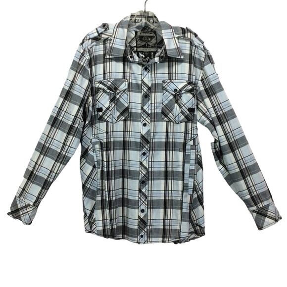 BKE Buckle Black Label Shirt Men's Large Slim Fit Snap Plaid Long Sleeve Graphic - Picture 1 of 12
